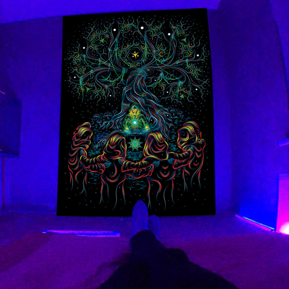 Fluorescent Landscape Tapestry – Glow in Dark Wall Hanging for Home & Room Decor