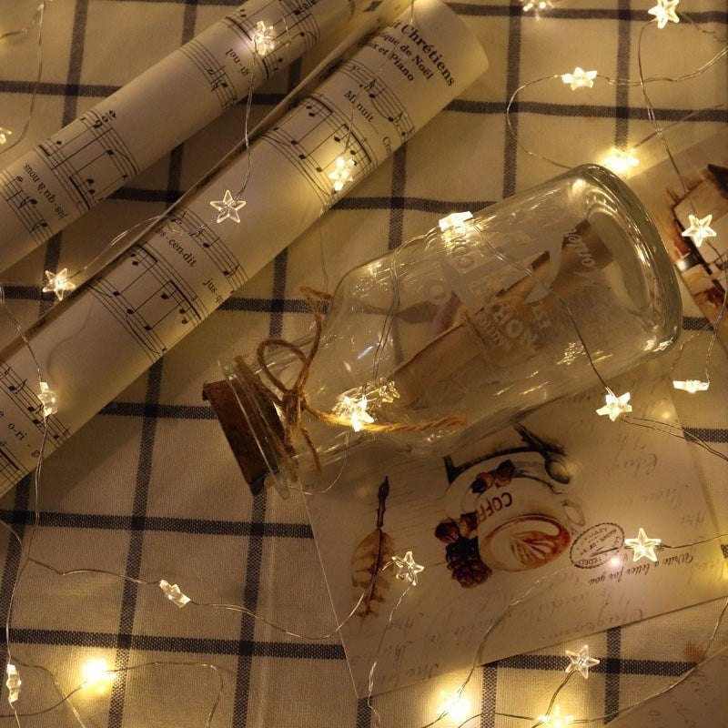 Newsoo Copper Wire Star & Snowflake LED String Lights – Warm White, Battery Powered