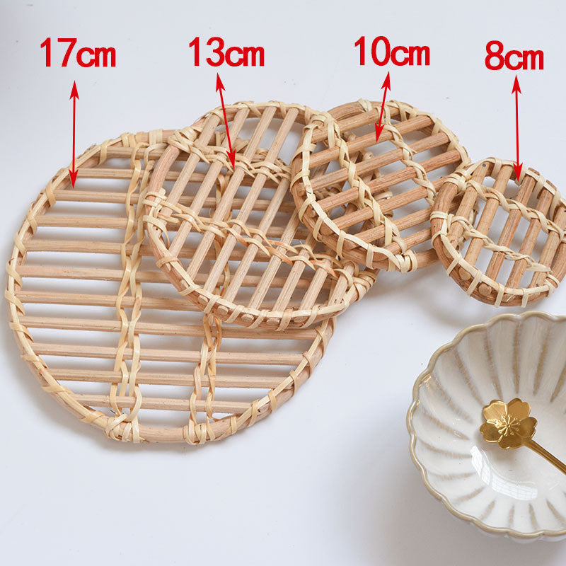 White Rattan Woven Storage Snacks Coffee Table Insulation Cups And Pot Mats