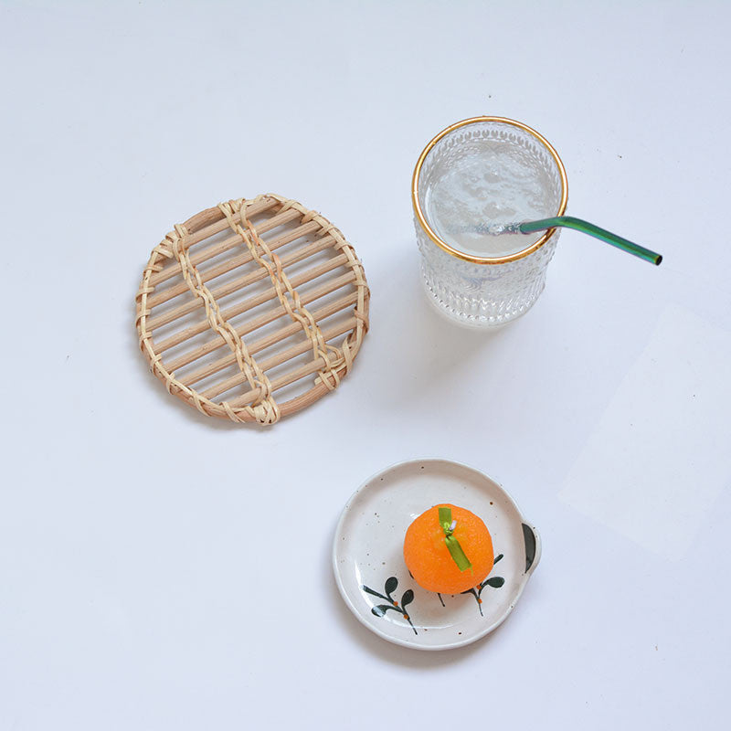 White Rattan Woven Storage Snacks Coffee Table Insulation Cups And Pot Mats