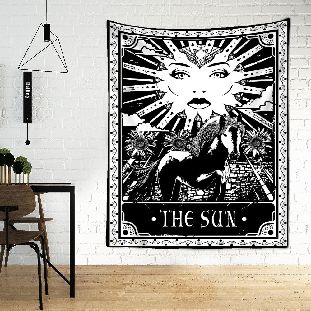Black Tarot Cards Tapestry Wall Hanging – Moon, Star & Medieval European Divination Art
