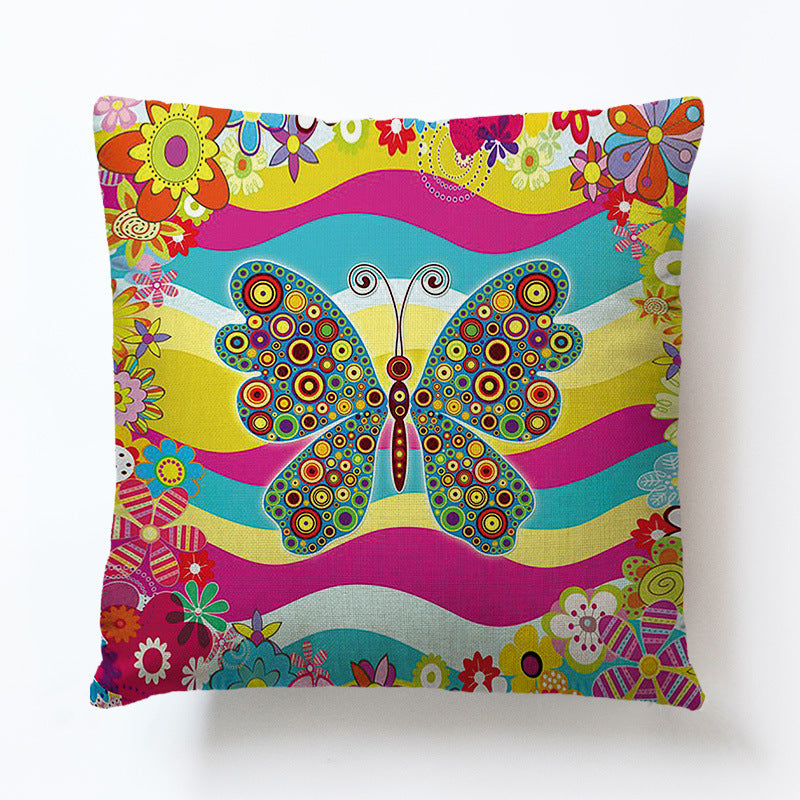 Butterfly Pattern Pillowcase Cotton And Linen Printing Cushion Pillow