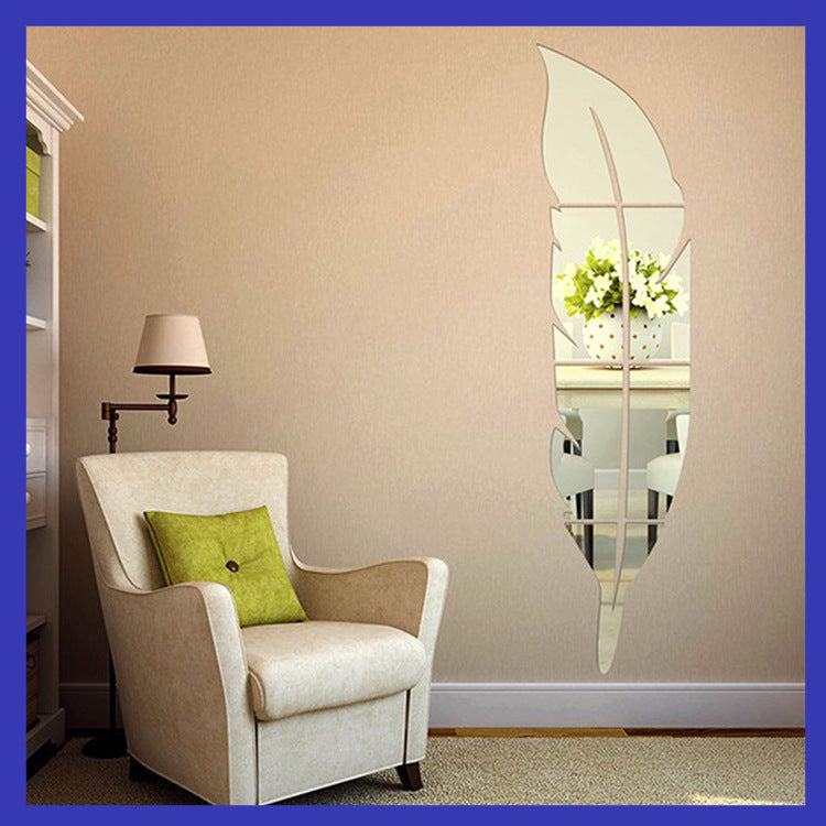 Acrylic feather mirror wall sticker European 3D wall sticker living room bedroom decoration