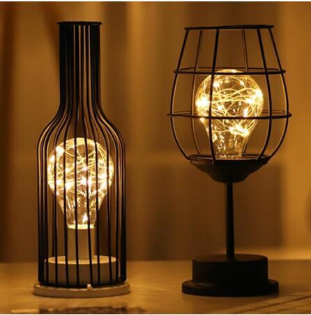 Minimalist Hollow Wine Bottle Table Lamps – Creative Iron Reading Lamp
