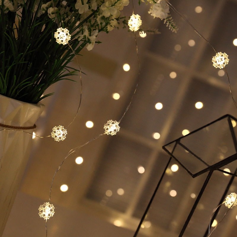 Newsoo Copper Wire Star & Snowflake LED String Lights – Warm White, Battery Powered