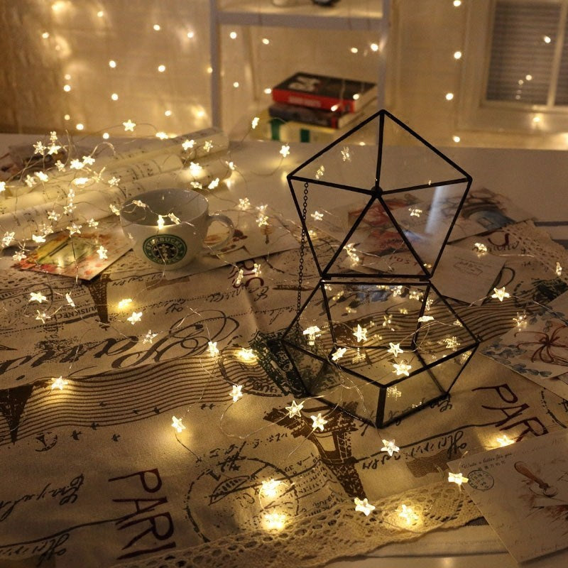 Newsoo Copper Wire Star & Snowflake LED String Lights – Warm White, Battery Powered