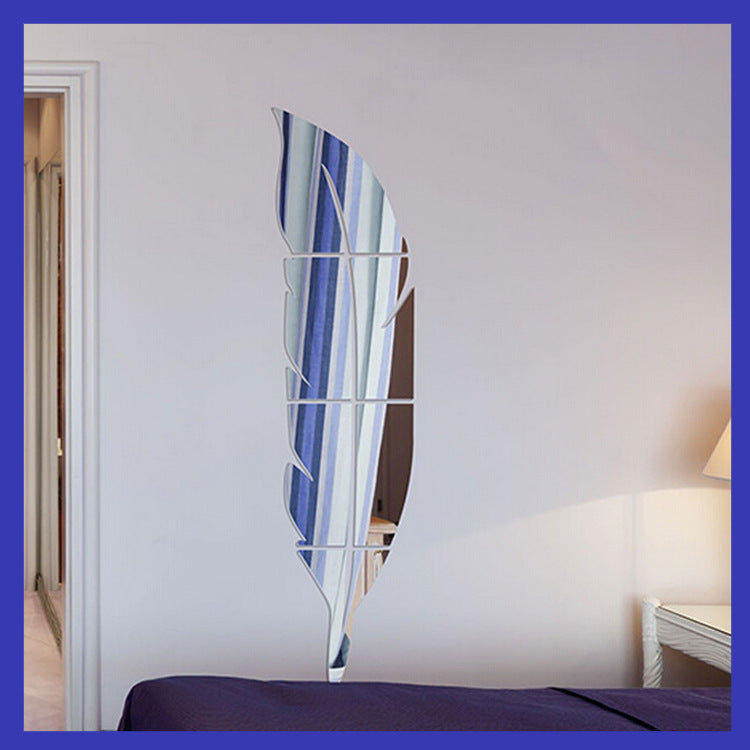 Acrylic feather mirror wall sticker European 3D wall sticker living room bedroom decoration