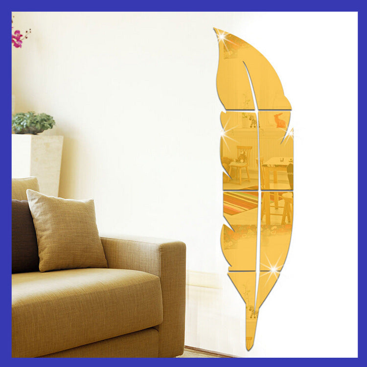 Acrylic feather mirror wall sticker European 3D wall sticker living room bedroom decoration