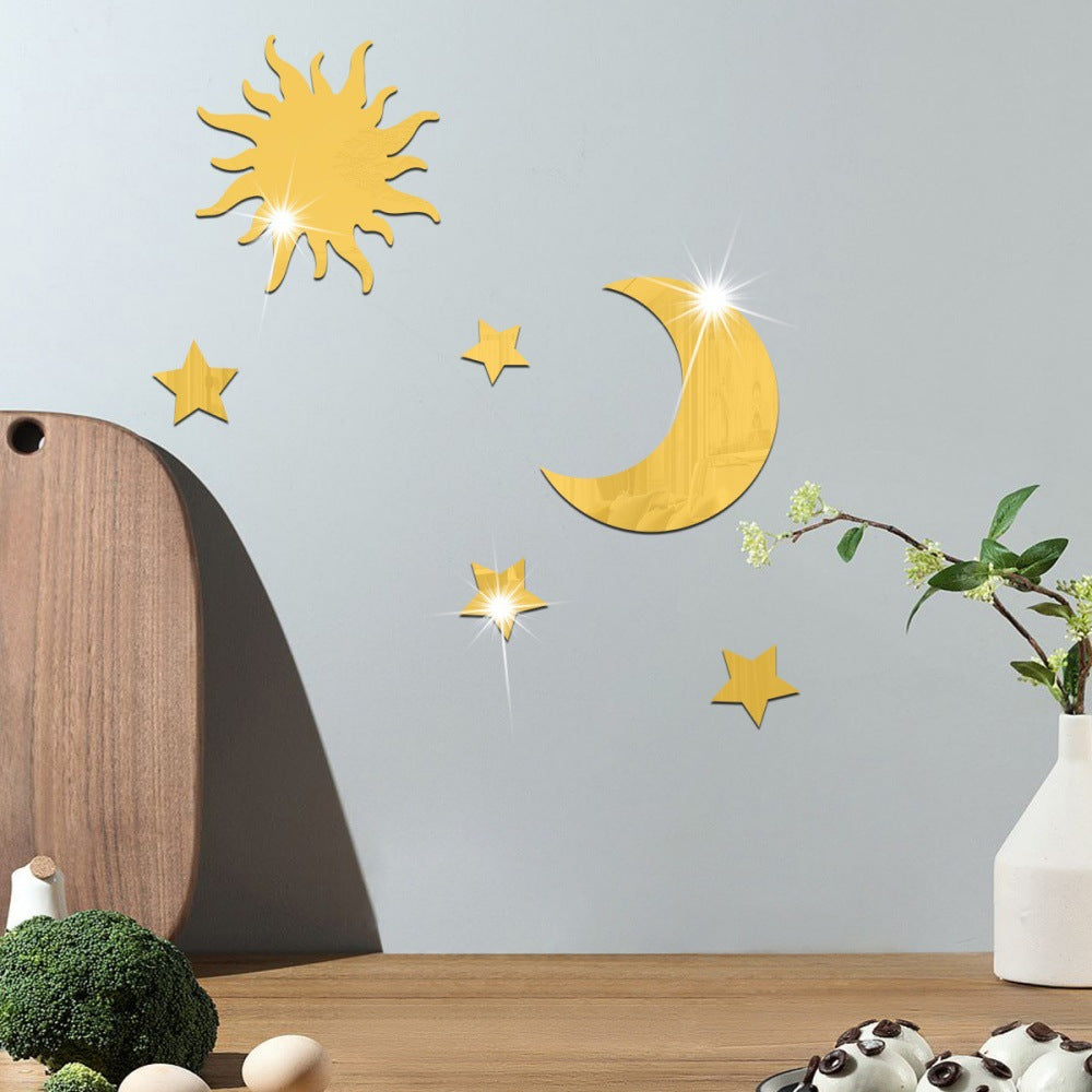 Star Moon Combination Mirror Acrylic Three-dimensional Self-adhesive DIY Wall Sticker