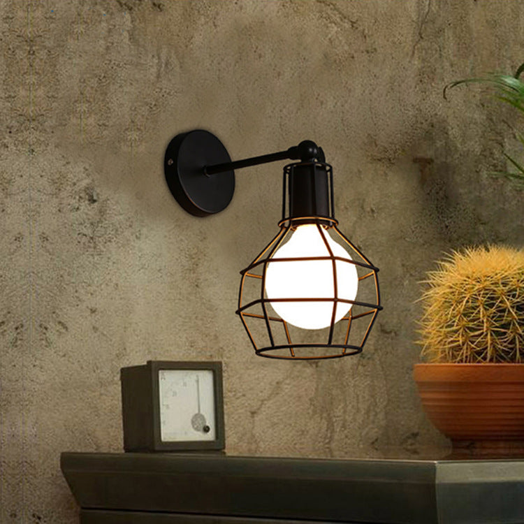 American Black Industrial Wrought Iron Small Wall Lamp Indoor
