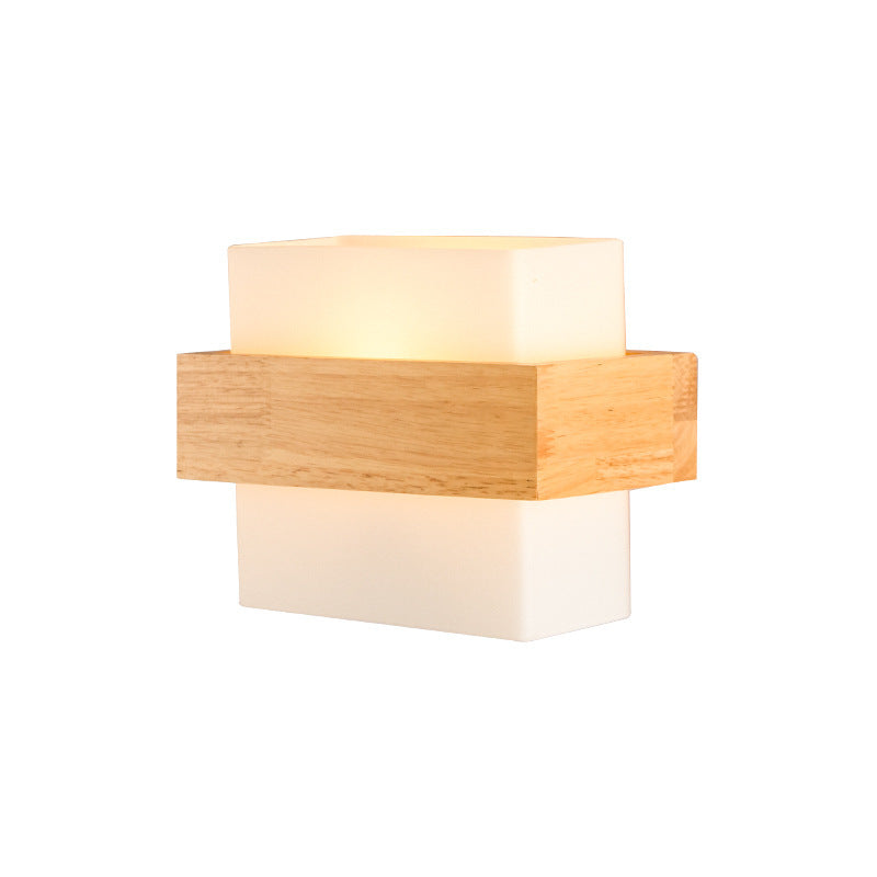 Simple Wooden Wall Lamp – Bedside Lighting with Glass Shade
