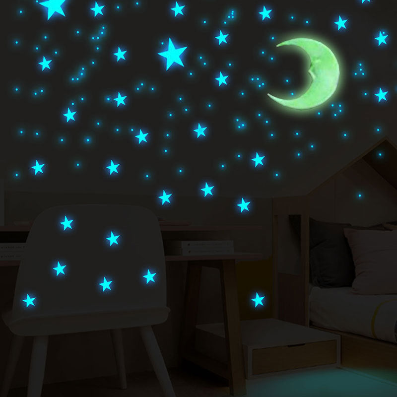 Luminous Dark Blue Star Yellow Moon Set Wall Sticker Plastic