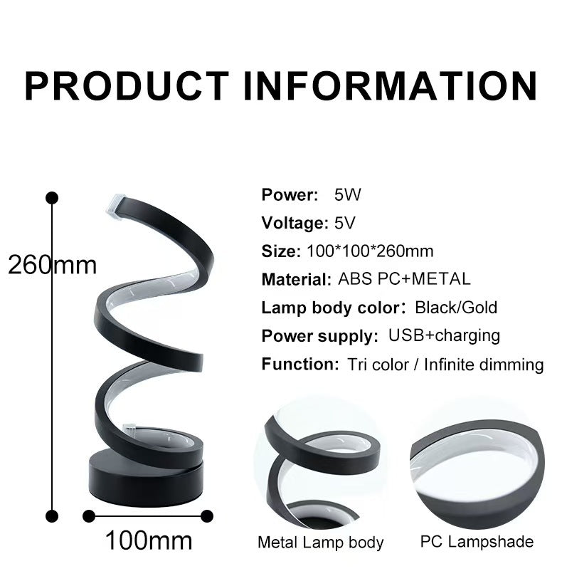USB Powered Spiral LED Desk Lamp – Simple and Adjustable, Modern Design