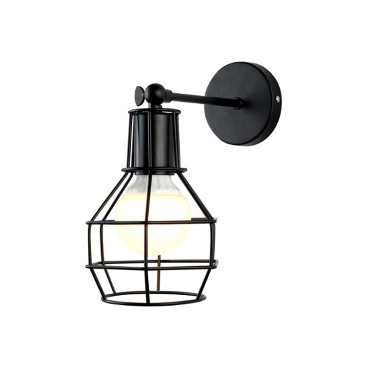 American Black Industrial Wrought Iron Small Wall Lamp Indoor
