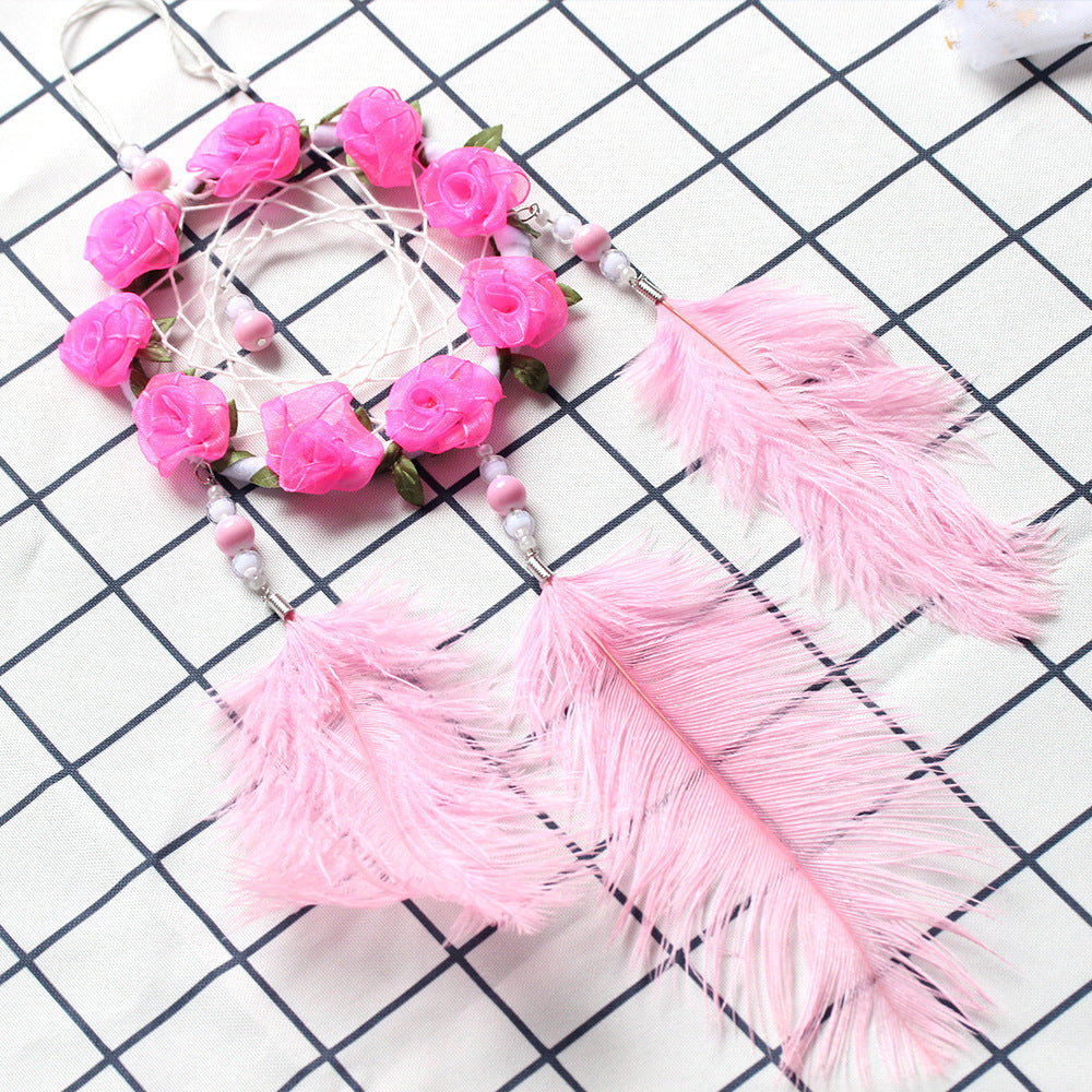 Dreamcatcher Wind Chimes – Pink Ostrich Feather Room Decor