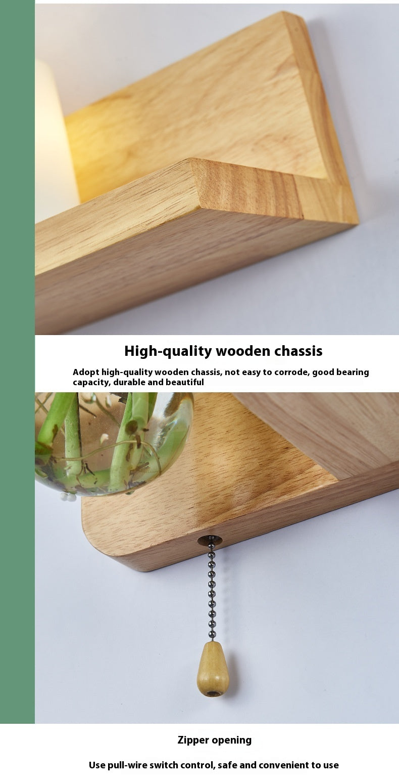 Simple Wooden Wall Lamp – Bedside Lighting with Glass Shade