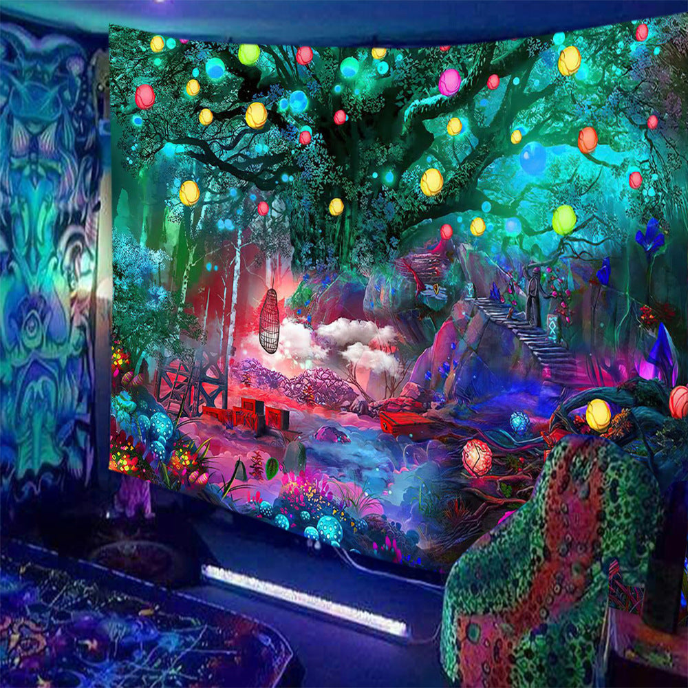 Fluorescent Print Tapestry – Modern Glow Wall Hanging for Home Decor