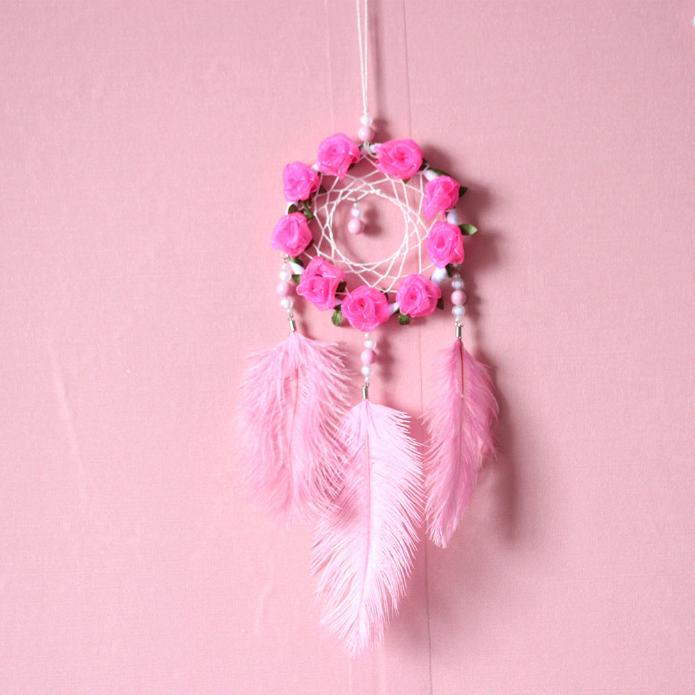 Dreamcatcher Wind Chimes – Pink Ostrich Feather Room Decor