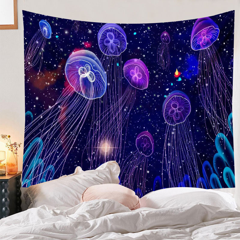 Sky Purple Jellyfish Tapestry – Fluorescent Ocean-Inspired Wall Hanging for Home Decor