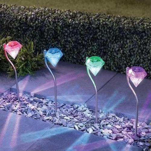 Solar Powered Garden Diamond Light – Waterproof Multicolor & White LED Outdoor Lamp