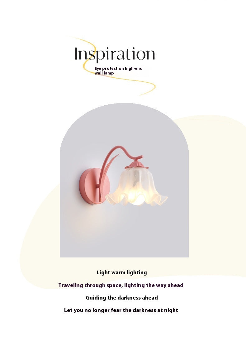 Retro Idyllic Girl Bed Head Wall Lamp – Flower Design with Colorful Light Options