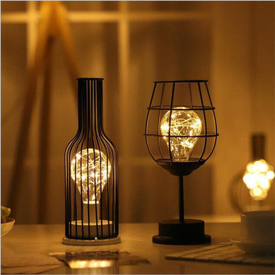 Minimalist Hollow Wine Bottle Table Lamps – Creative Iron Reading Lamp