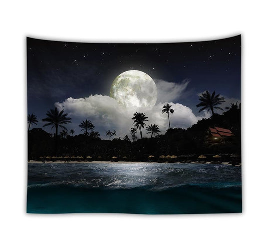 Ocean Moon Nature Wall Tapestry – Digital Print Polyester Dorm Decor