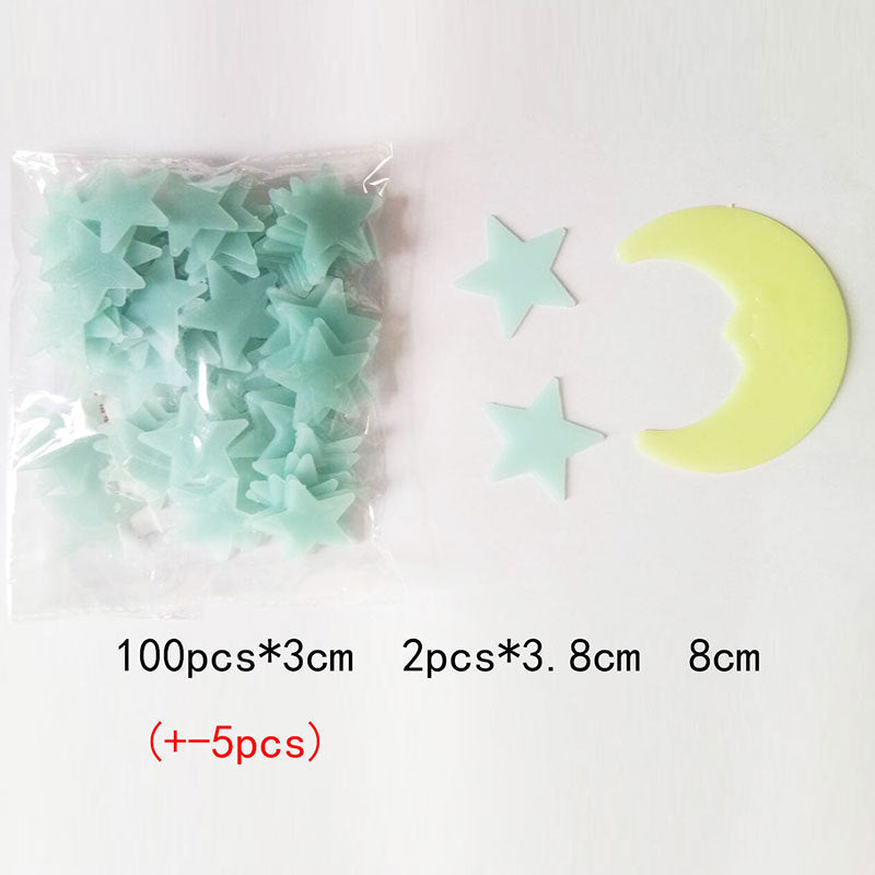 Luminous Dark Blue Star Yellow Moon Set Wall Sticker Plastic
