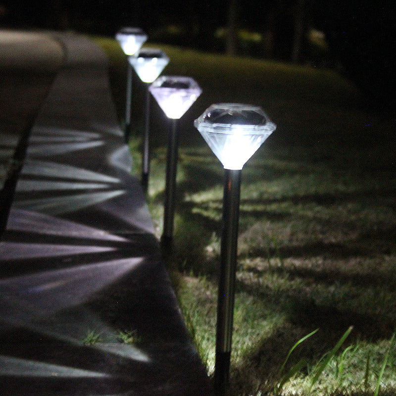 Solar-Powered Straight Pole Diamond Lawn Lamp – Colorful Warm White LED Outdoor Light