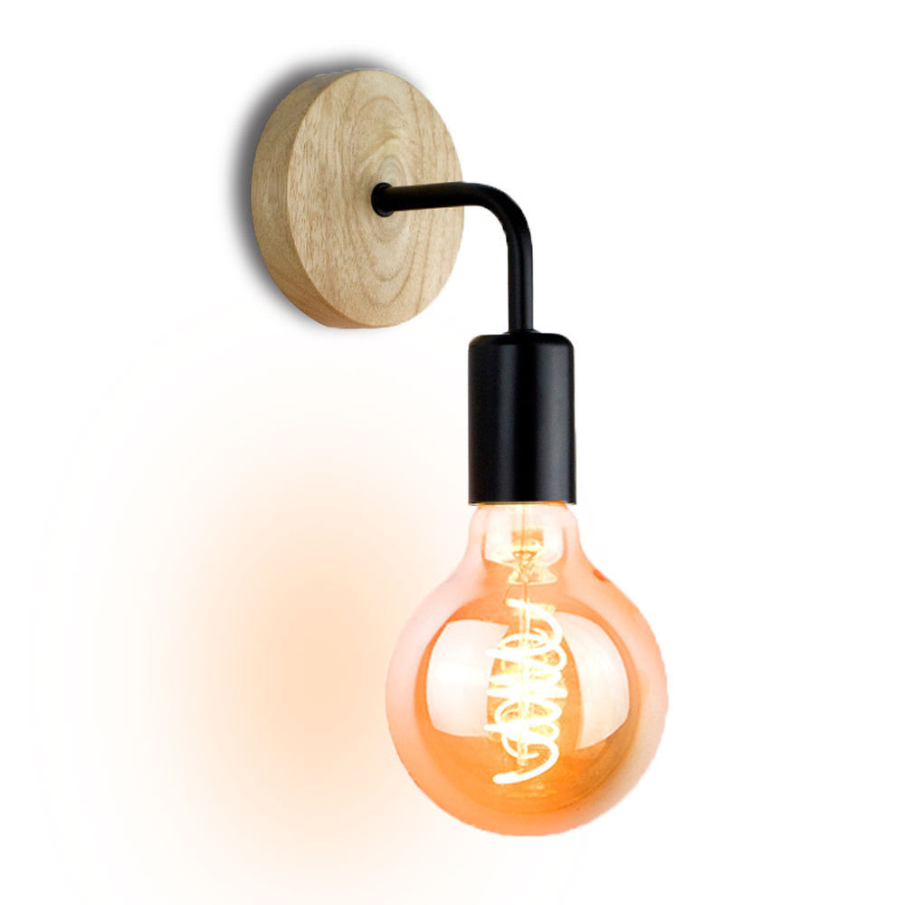 Modern Minimalist Wrought Iron LED Wall Lamp – Wooden Shade