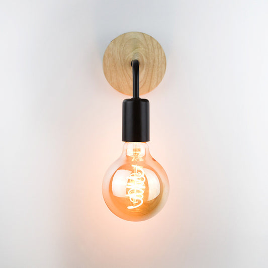 Modern Minimalist Wrought Iron LED Wall Lamp – Wooden Shade