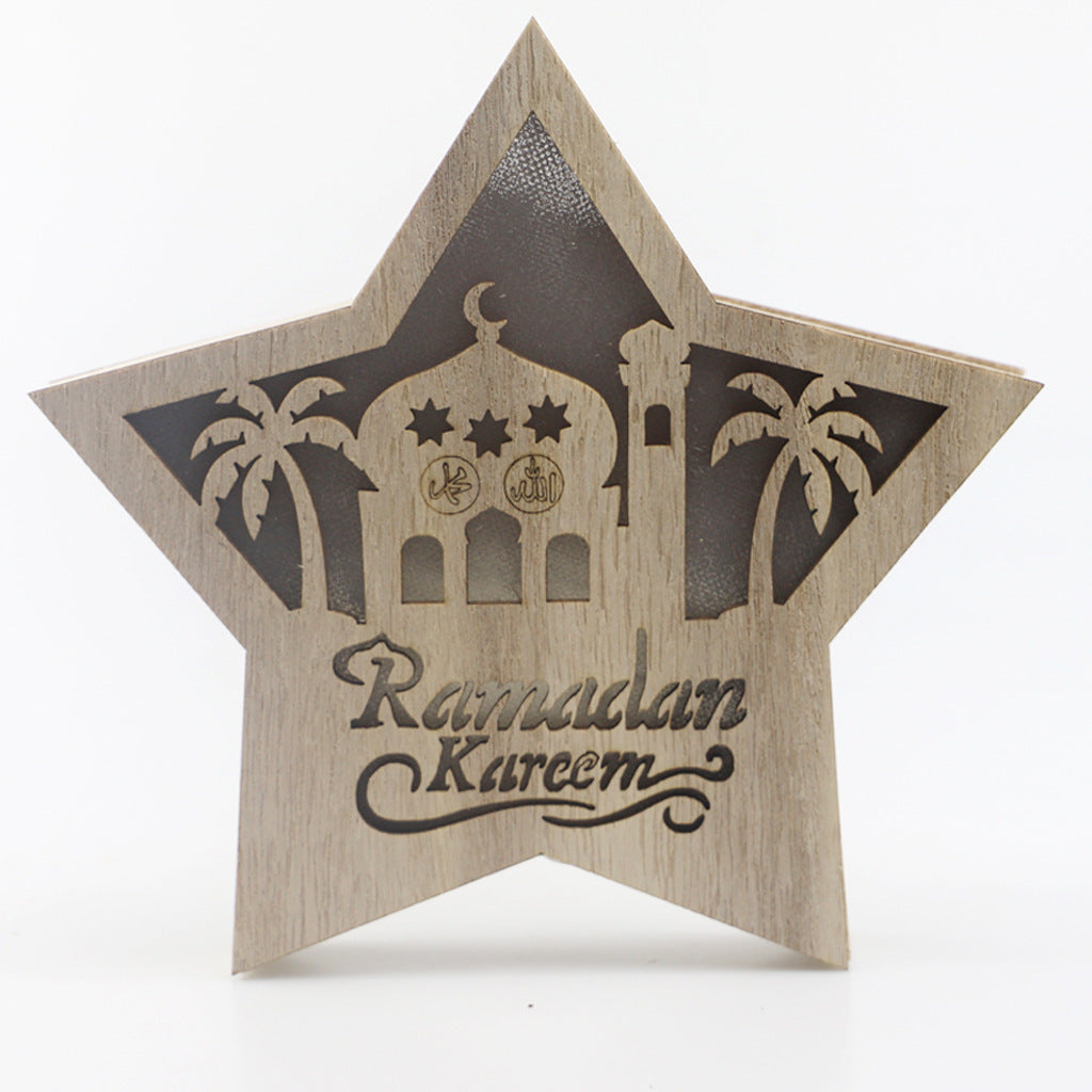 Gurban Festival Five-Pointed Star – Boxwood Carved LED Pendant Decoration