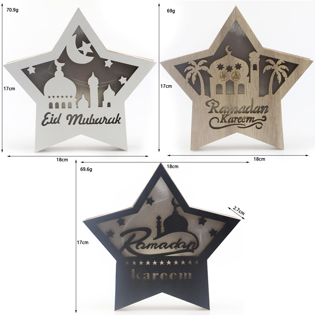 Gurban Festival Five-Pointed Star – Boxwood Carved LED Pendant Decoration