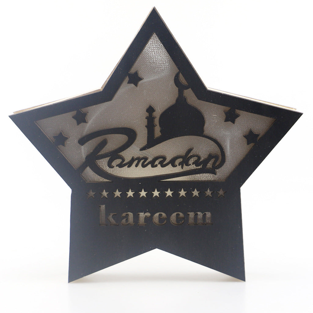 Gurban Festival Five-Pointed Star – Boxwood Carved LED Pendant Decoration