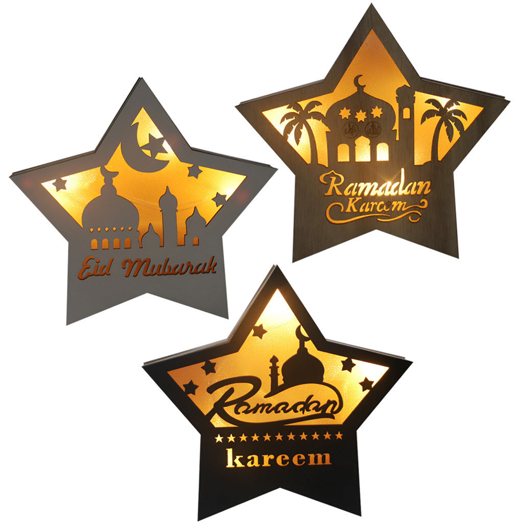 Gurban Festival Five-Pointed Star – Boxwood Carved LED Pendant Decoration