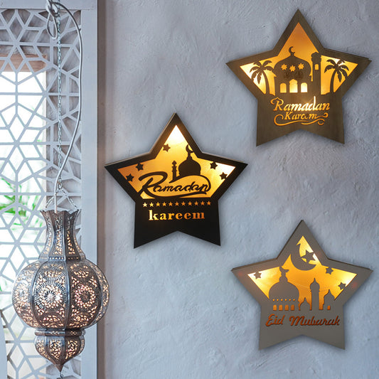 Gurban Festival Five-Pointed Star – Boxwood Carved LED Pendant Decoration