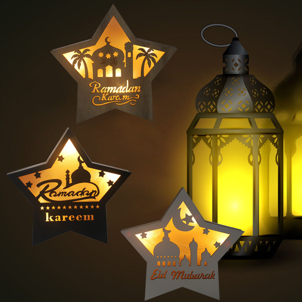 Gurban Festival Five-Pointed Star – Boxwood Carved LED Pendant Decoration