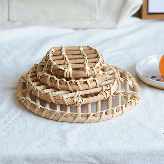 White Rattan Woven Storage Snacks Coffee Table Insulation Cups And Pot Mats