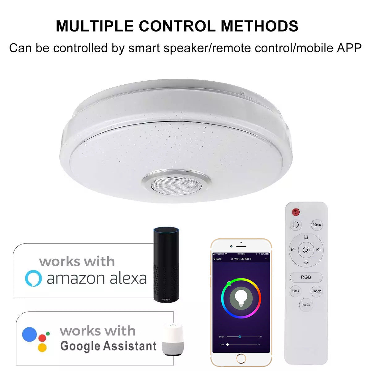 Tuya WiFi Smart Ceiling Light – LED Colorful Remote Control, Alexa & Google Home