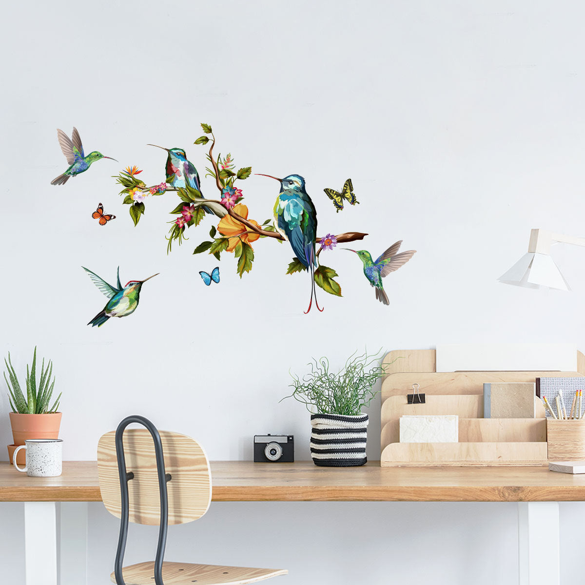 Color Butterfly Branch Bird Wall Sticker Background Wall Sticker