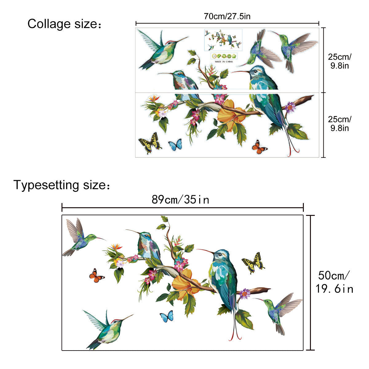 Color Butterfly Branch Bird Wall Sticker Background Wall Sticker