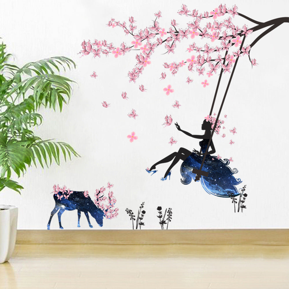 Zy110 Flower Fairy Beauty Swing Plum Blossom Wall Stickers Living Room Bedroom Background Wall Children'S Room Decoration Wall Stickers
