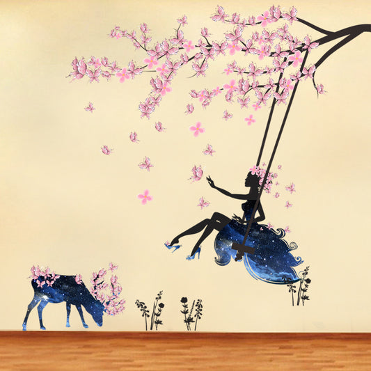 Zy110 Flower Fairy Beauty Swing Plum Blossom Wall Stickers Living Room Bedroom Background Wall Children'S Room Decoration Wall Stickers