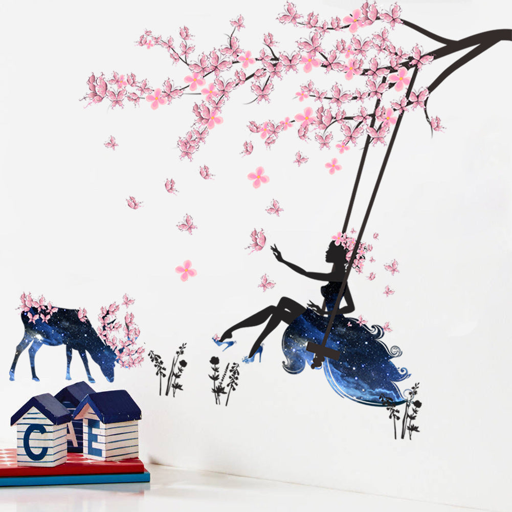 Zy110 Flower Fairy Beauty Swing Plum Blossom Wall Stickers Living Room Bedroom Background Wall Children'S Room Decoration Wall Stickers