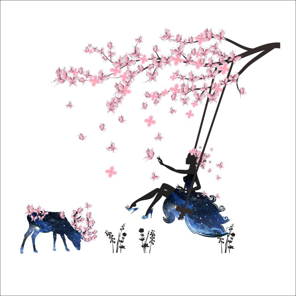 Zy110 Flower Fairy Beauty Swing Plum Blossom Wall Stickers Living Room Bedroom Background Wall Children'S Room Decoration Wall Stickers