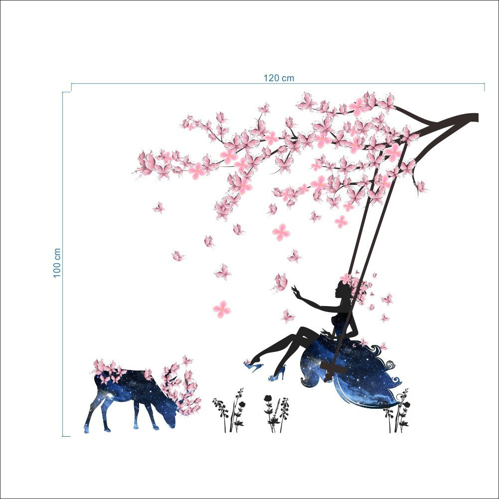 Zy110 Flower Fairy Beauty Swing Plum Blossom Wall Stickers Living Room Bedroom Background Wall Children'S Room Decoration Wall Stickers