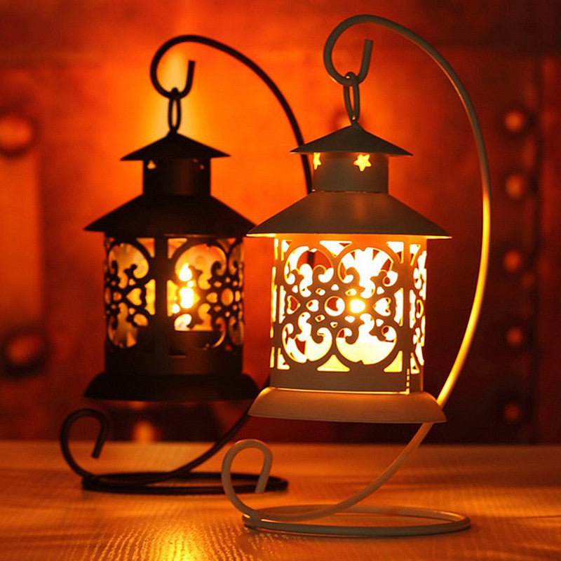 European Style Hollow Pavilion Wrought Iron Candle Holder – Geometric Decor