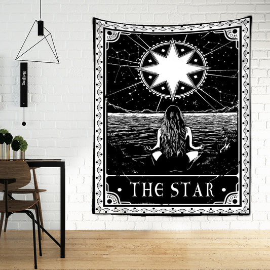 Black Tarot Cards Tapestry Wall Hanging – Moon, Star & Medieval European Divination Art