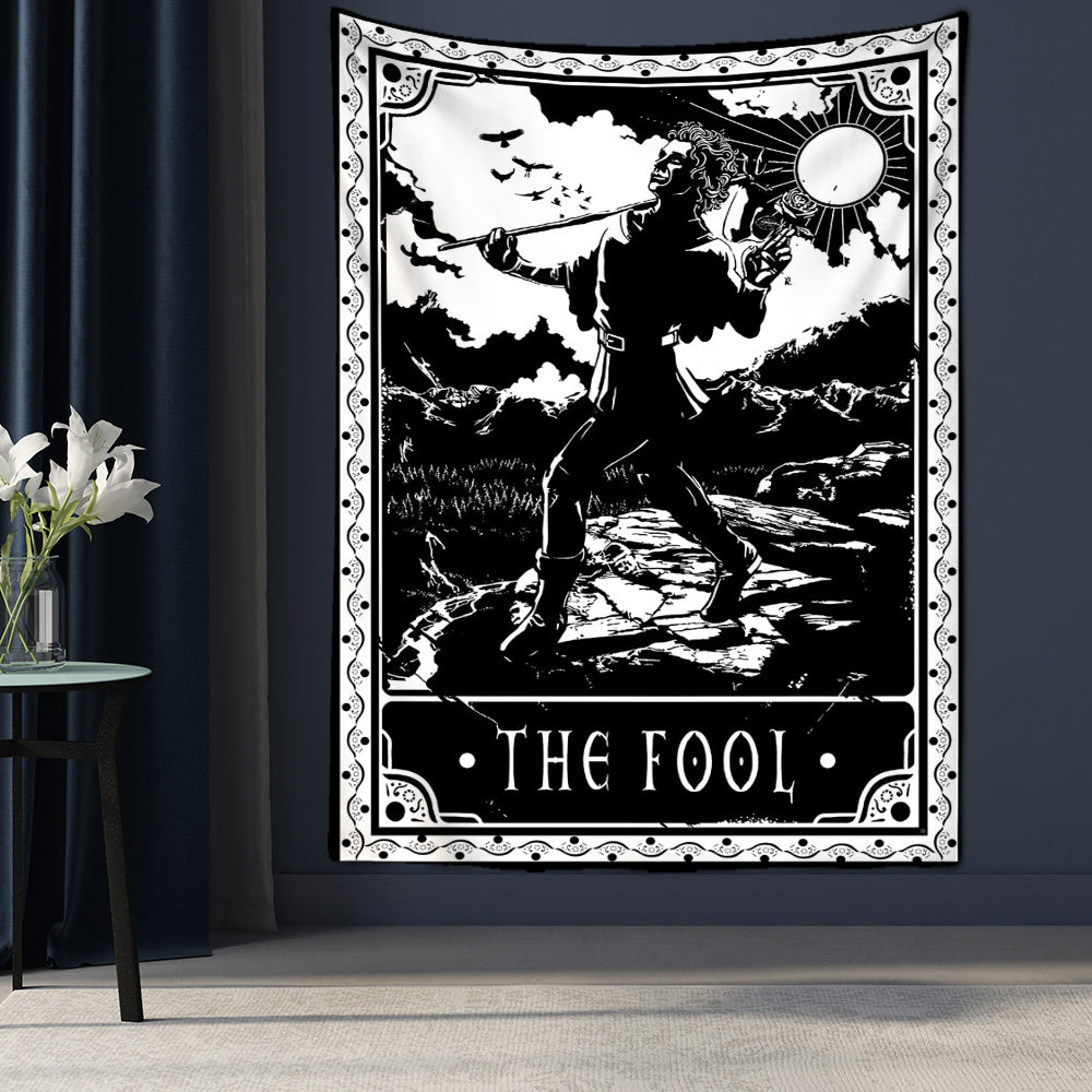 Black Tarot Cards Tapestry Wall Hanging – Moon, Star & Medieval European Divination Art