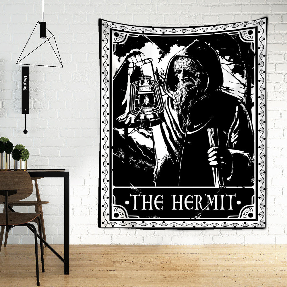 Black Tarot Cards Tapestry Wall Hanging – Moon, Star & Medieval European Divination Art
